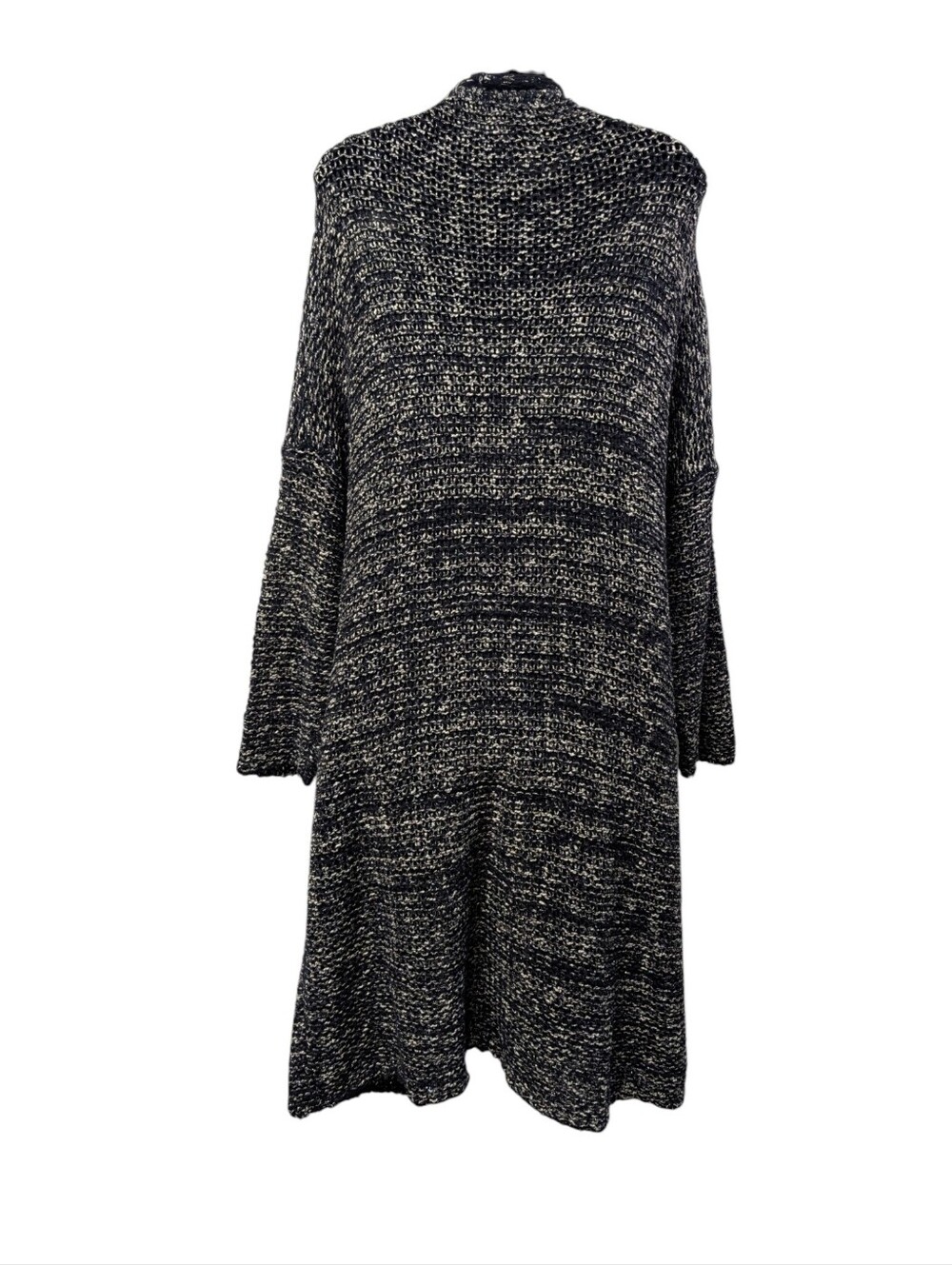 Italian Made Navy Silver Wool Blend Long Open Front Knit Cardigan Duster Sz 1 - Picture 2 of 7
